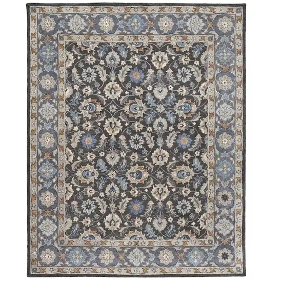 Taupe and Ivory Wool Floral Hand Tufted Area Rug Photo 2