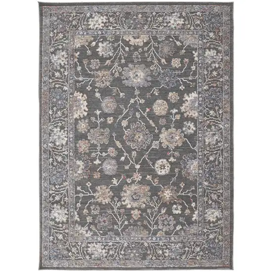 Taupe Blue And Orange Floral Power Loom Area Rug Photo 1