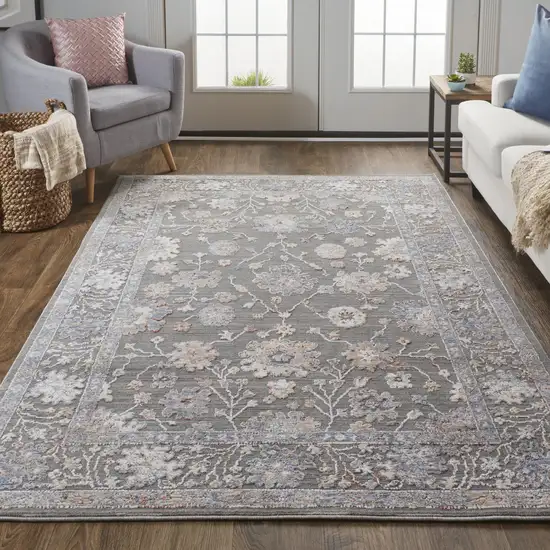 Taupe Blue And Orange Floral Power Loom Area Rug Photo 6