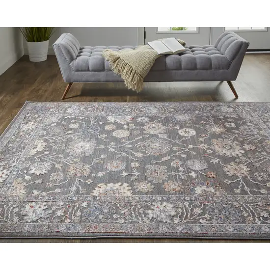 Taupe Blue And Orange Floral Power Loom Area Rug Photo 7