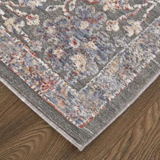 Taupe Blue And Orange Floral Power Loom Area Rug Photo 4