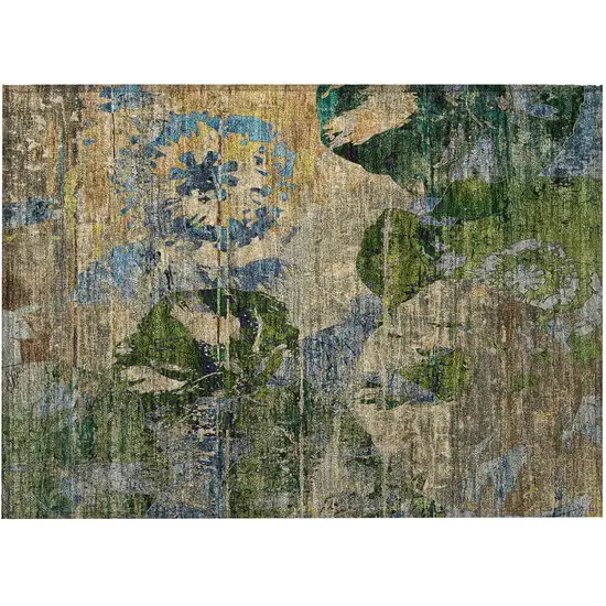 Taupe Blue and Green Floral Washable Non Skid Indoor Outdoor Area Rug Photo 4