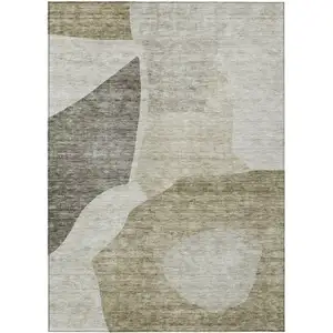 Photo of Taupe Brown And Beige Abstract Washable Indoor Outdoor Area Rug