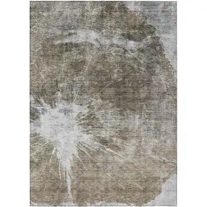 Photo of Taupe Brown And Beige Abstract Washable Indoor Outdoor Area Rug