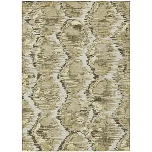 Photo of Taupe Brown And Beige Abstract Washable Indoor Outdoor Area Rug