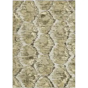 Photo of Taupe Brown And Beige Abstract Washable Indoor Outdoor Area Rug