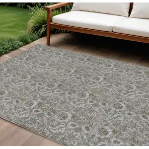 Photo of Taupe Brown And Beige Floral Washable Indoor Outdoor Area Rug