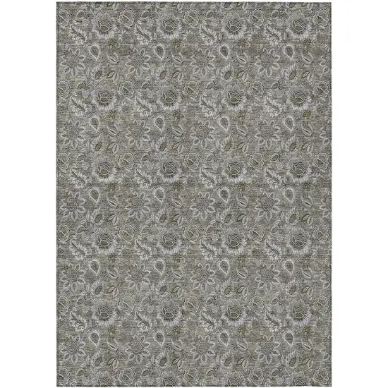 Taupe Brown And Beige Floral Washable Indoor Outdoor Area Rug Photo 2