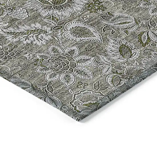 Taupe Brown And Beige Floral Washable Indoor Outdoor Area Rug Photo 4