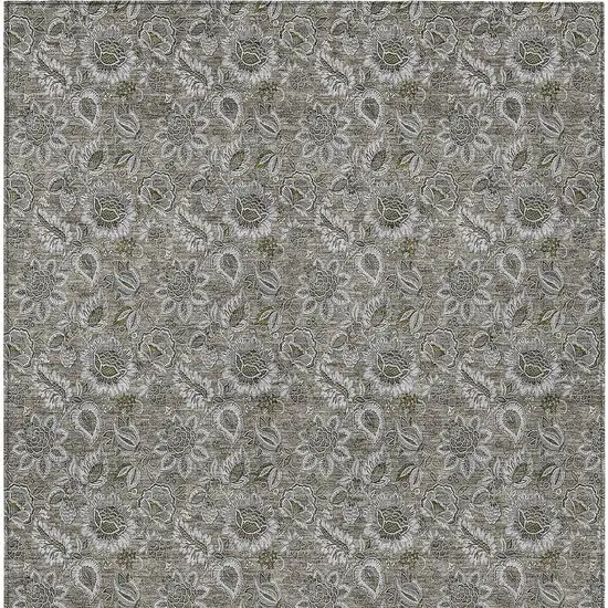 Taupe Brown And Beige Floral Washable Indoor Outdoor Area Rug Photo 6