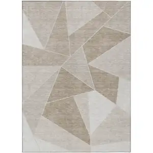 Photo of Taupe Brown And Beige Geometric Washable Indoor Outdoor Area Rug