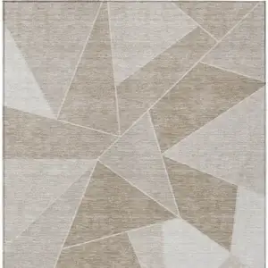 Photo of Taupe Brown And Beige Geometric Washable Indoor Outdoor Area Rug