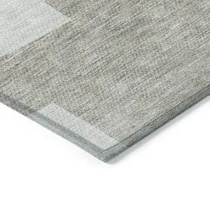 Photo of Taupe Brown And Beige Geometric Washable Indoor Outdoor Area Rug