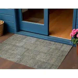 Photo of Taupe Brown And Beige Patchwork Washable Indoor Outdoor Area Rug