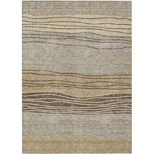 Photo of Taupe Brown And Beige Striped Washable Indoor Outdoor Area Rug