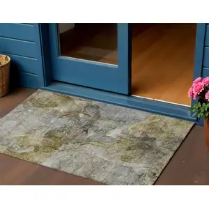 Photo of Taupe Brown And Gray Abstract Washable Indoor Outdoor Area Rug