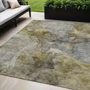 Photo of Taupe Brown And Gray Abstract Washable Indoor Outdoor Area Rug