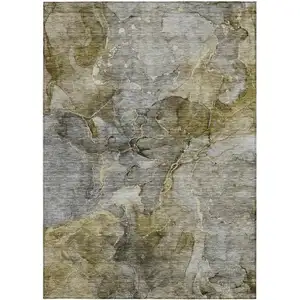 Photo of Taupe Brown And Gray Abstract Washable Indoor Outdoor Area Rug