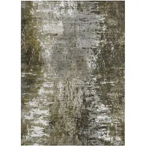 Photo of Taupe Brown And Gray Abstract Washable Indoor Outdoor Area Rug