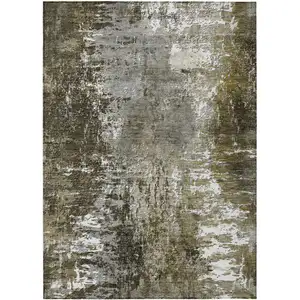 Photo of Taupe Brown And Gray Abstract Washable Indoor Outdoor Area Rug