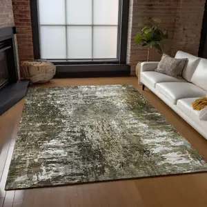 Photo of Taupe Brown And Gray Abstract Washable Indoor Outdoor Area Rug