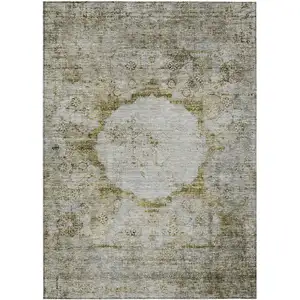 Photo of Taupe Brown And Gray Oriental Washable Indoor Outdoor Area Rug