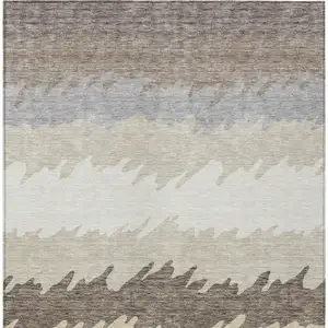 Photo of Taupe Brown And Gray Striped Washable Indoor Outdoor Area Rug