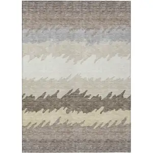 Photo of Taupe Brown And Gray Striped Washable Indoor Outdoor Area Rug