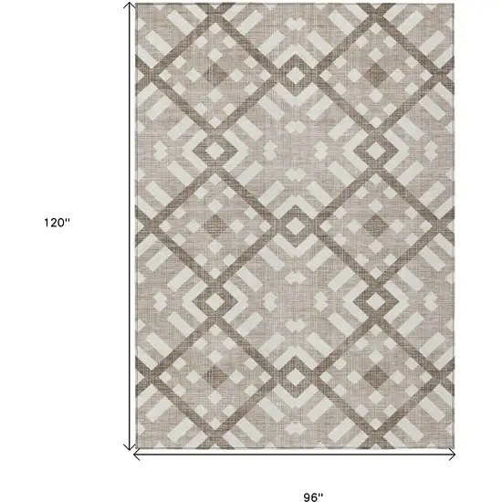 Taupe Brown And Ivory Geometric Washable Indoor Outdoor Area Rug Photo 3