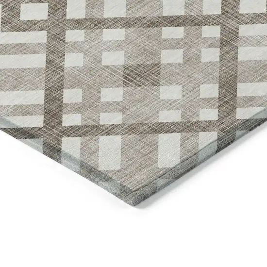 Taupe Brown And Ivory Geometric Washable Indoor Outdoor Area Rug Photo 4