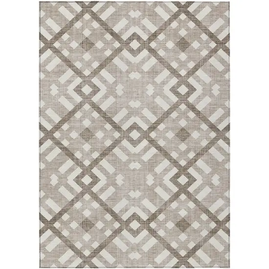 Taupe Brown And Ivory Geometric Washable Indoor Outdoor Area Rug Photo 2