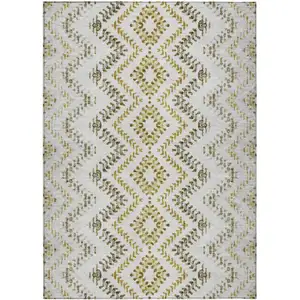 Photo of Taupe Brown And Ivory Geometric Washable Indoor Outdoor Area Rug