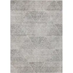 Photo of Taupe Brown And Ivory Geometric Washable Indoor Outdoor Area Rug