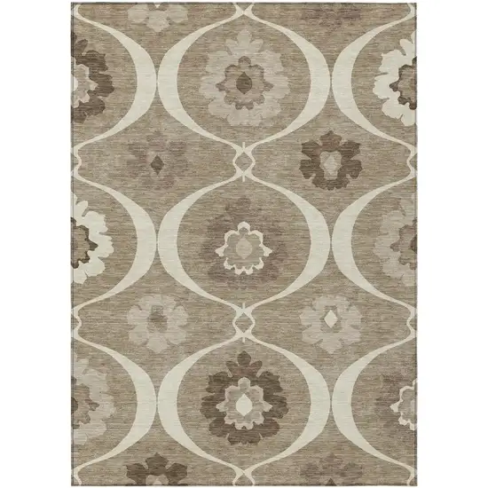 Taupe Brown And Ivory Medallion Washable Indoor Outdoor Area Rug Photo 2