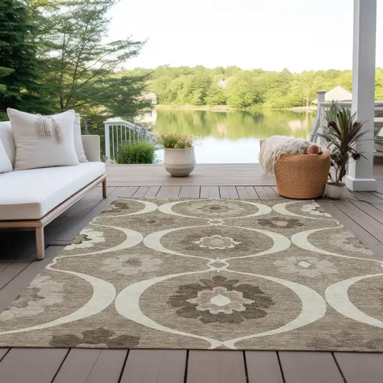 Taupe Brown And Ivory Medallion Washable Indoor Outdoor Area Rug Photo 9