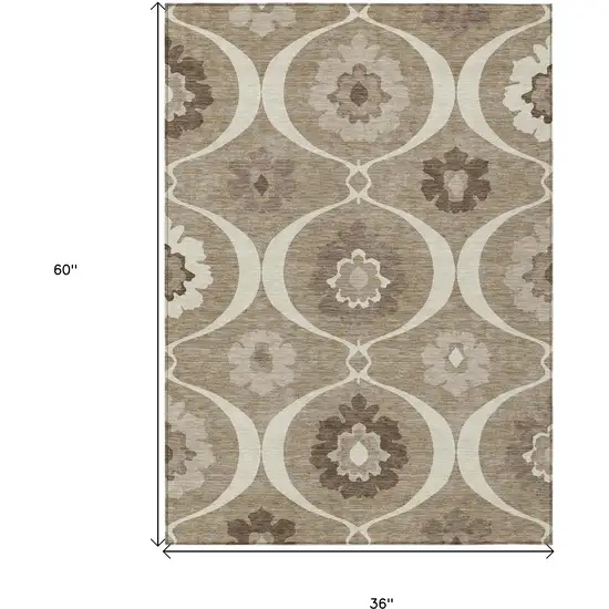 Taupe Brown And Ivory Medallion Washable Indoor Outdoor Area Rug Photo 3