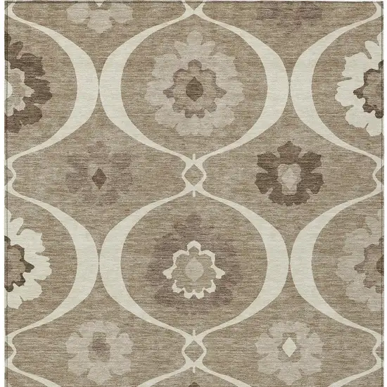 Taupe Brown And Ivory Medallion Washable Indoor Outdoor Area Rug Photo 8