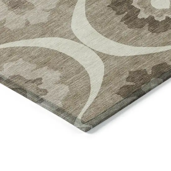 Taupe Brown And Ivory Medallion Washable Indoor Outdoor Area Rug Photo 5