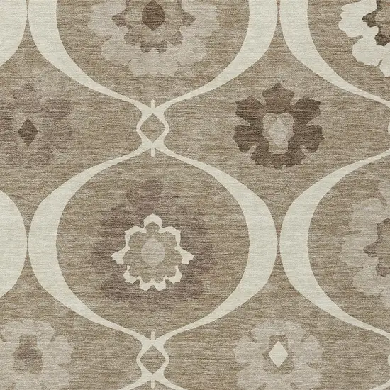 Taupe Brown And Ivory Medallion Washable Indoor Outdoor Area Rug Photo 6