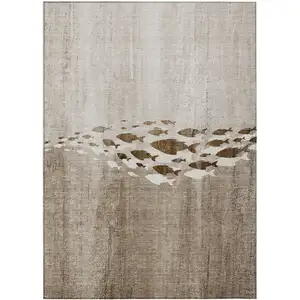 Photo of Taupe Brown And Khaki Nautical Washable Indoor Outdoor Area Rug