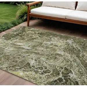 Photo of Taupe Chocolate And Beige Abstract Washable Indoor Outdoor Area Rug