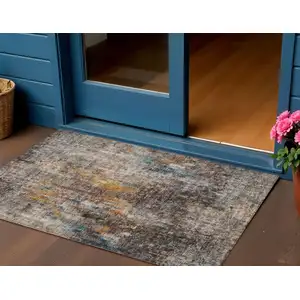 Photo of Taupe Chocolate And Copper Abstract Washable Indoor Outdoor Area Rug