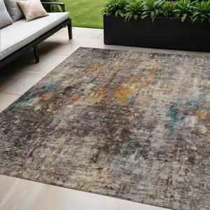 Photo of Taupe Chocolate And Copper Abstract Washable Indoor Outdoor Area Rug