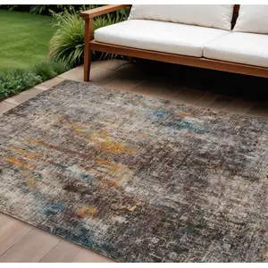 Photo of Taupe Chocolate And Copper Abstract Washable Indoor Outdoor Area Rug