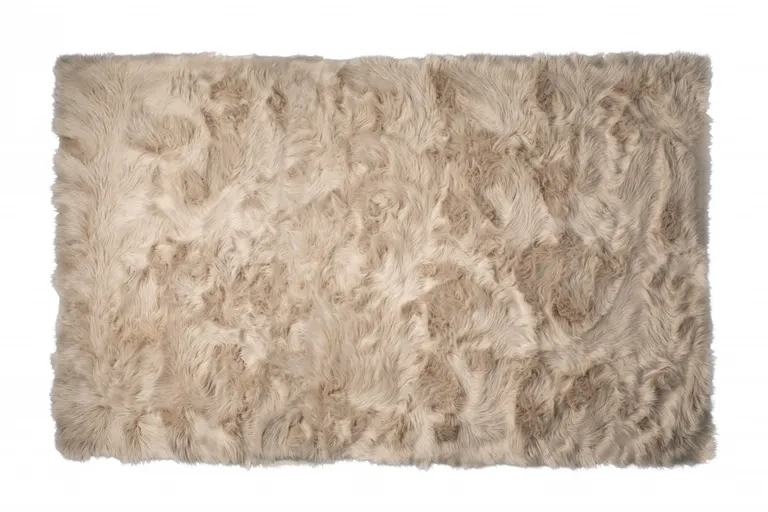 Taupe Faux Fur Non Skid Area Rug Photo 3