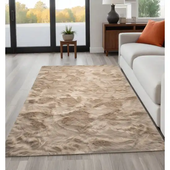 Taupe Faux Fur Non Skid Area Rug Photo 1