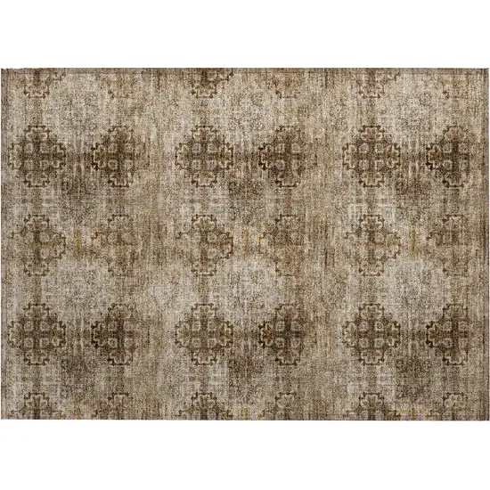 Taupe Floral Medallion Washable Non Skid Indoor Outdoor Area Rug Photo 7