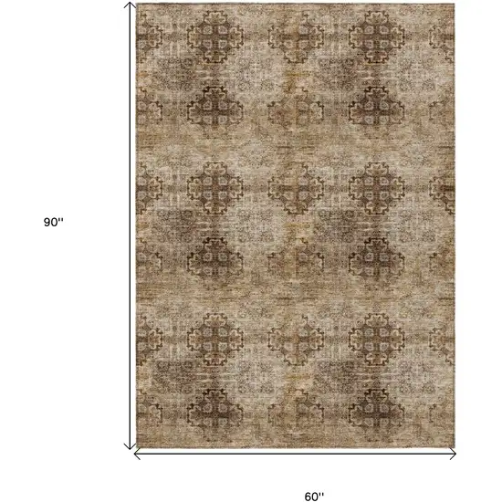 Taupe Floral Medallion Washable Non Skid Indoor Outdoor Area Rug Photo 3