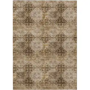 Photo of Taupe Floral Medallion Washable Non Skid Indoor Outdoor Area Rug