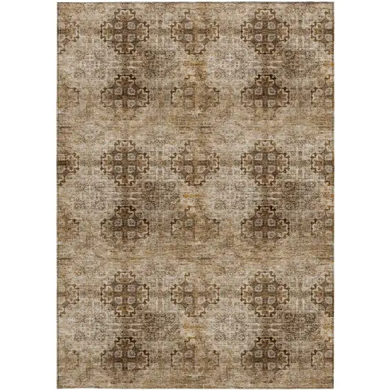 Taupe Floral Medallion Washable Non Skid Indoor Outdoor Area Rug Photo 2